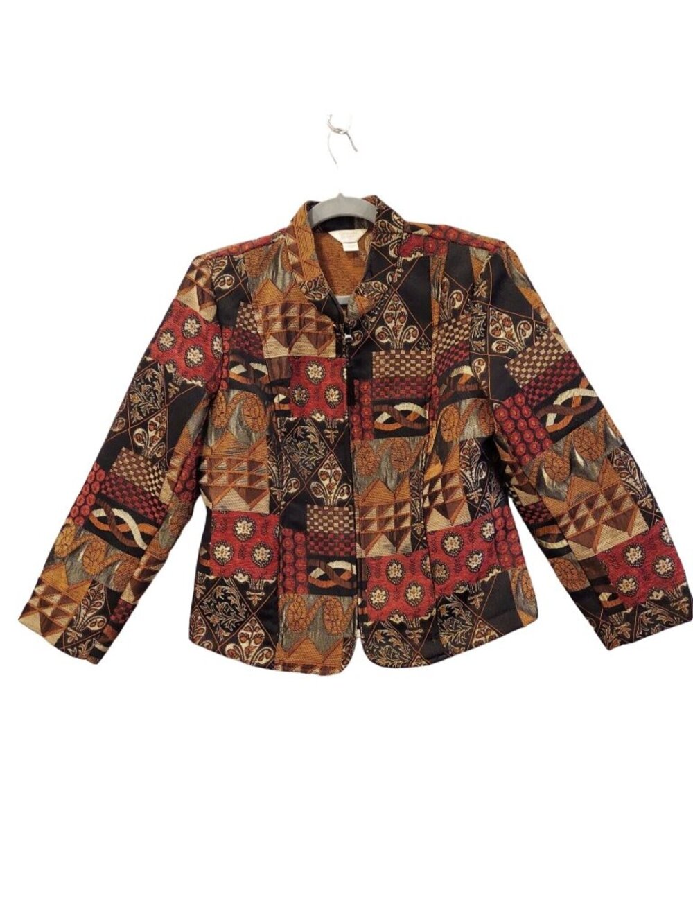 Oriental Style Tapestry Jacket Zip Tassel Mandarin collar Womens PM Art to wear